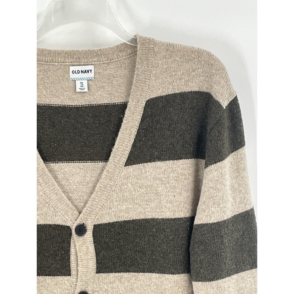 Old Navy Striped Wool Blend Button Cardigan Mens Sz XXL Brown Tan - Picture 2 of 5